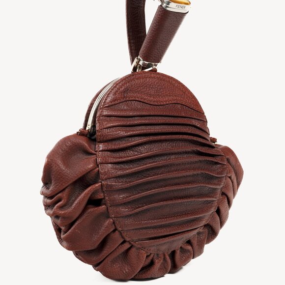 Fendi Spy SS2005 Runway Brown Leather Pleated Clutch - Picture 2 of 11